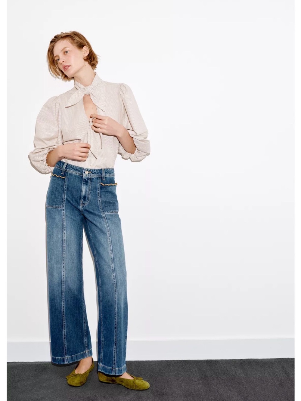 Zara Blue Relaxed Jeans with Yellow Trim